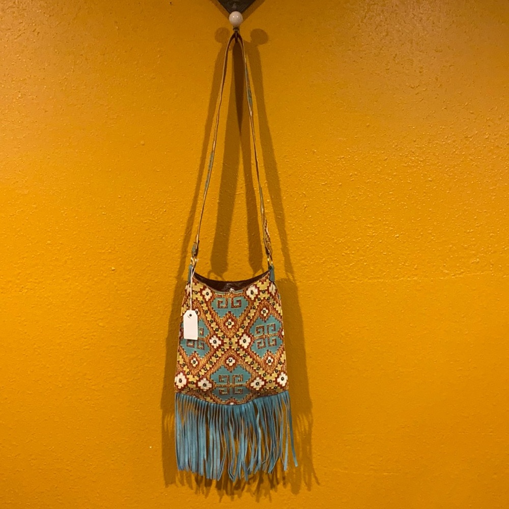 Kurt man design crossbody leather crystals fringe purses
